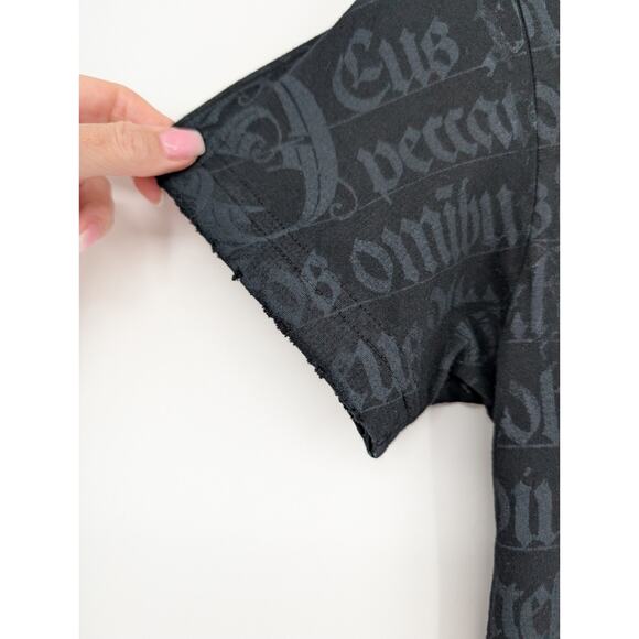 VTG Y2K Sinful Affliction Womens Black Graphic Print Rock Gothic Bling Crest Tee - Picture 4 of 8